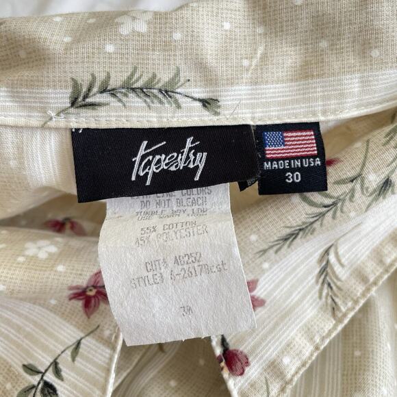 VTG Tapestry Striped Floral Cottagecore Shirt 3X Prairie Butter Yellow Grandma - Picture 7 of 11